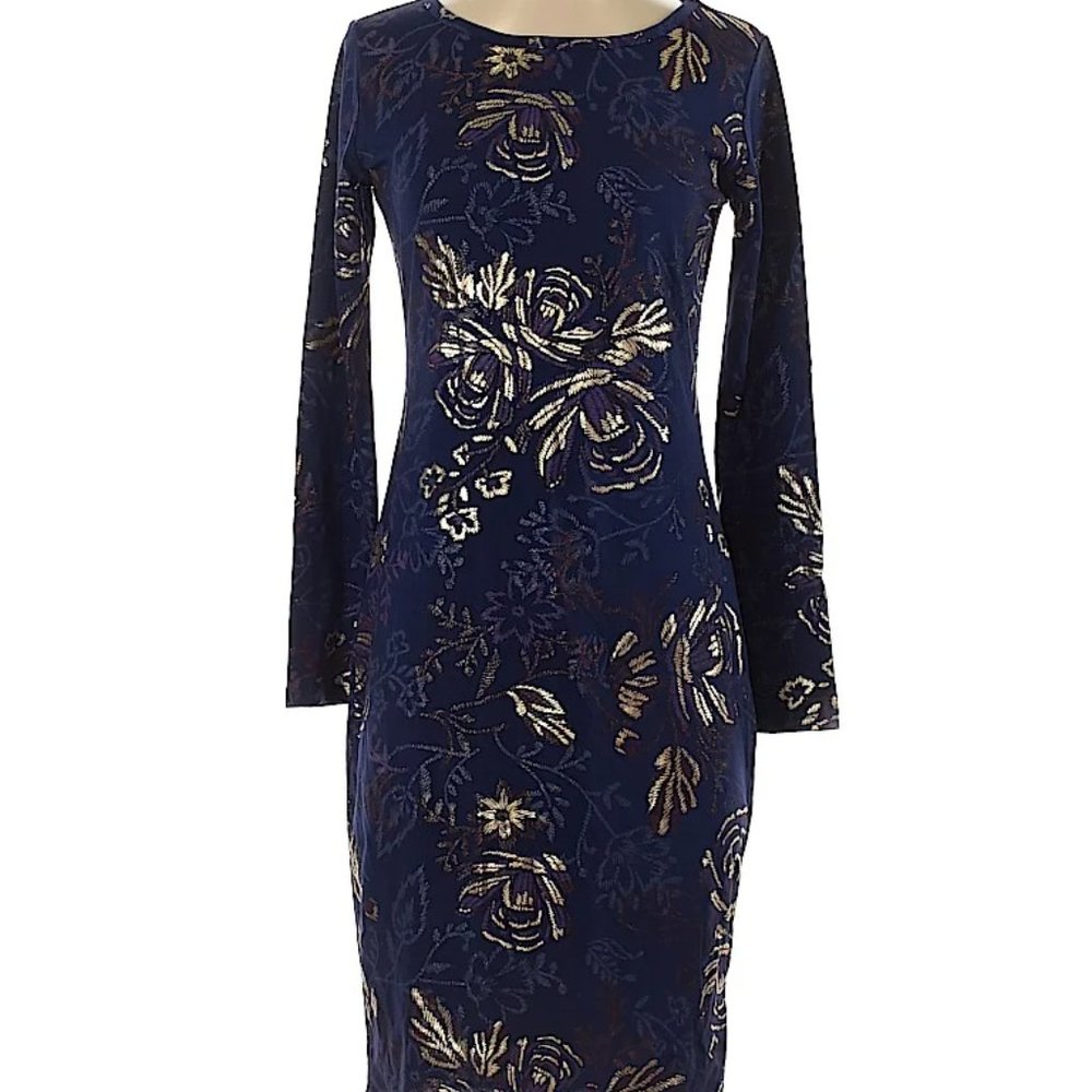 Lularoe XS Blue & Gold Midi Dress
